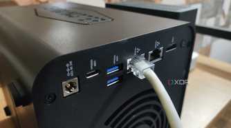 A LAN cable plugged into the TerraMaster F4-424 Pro