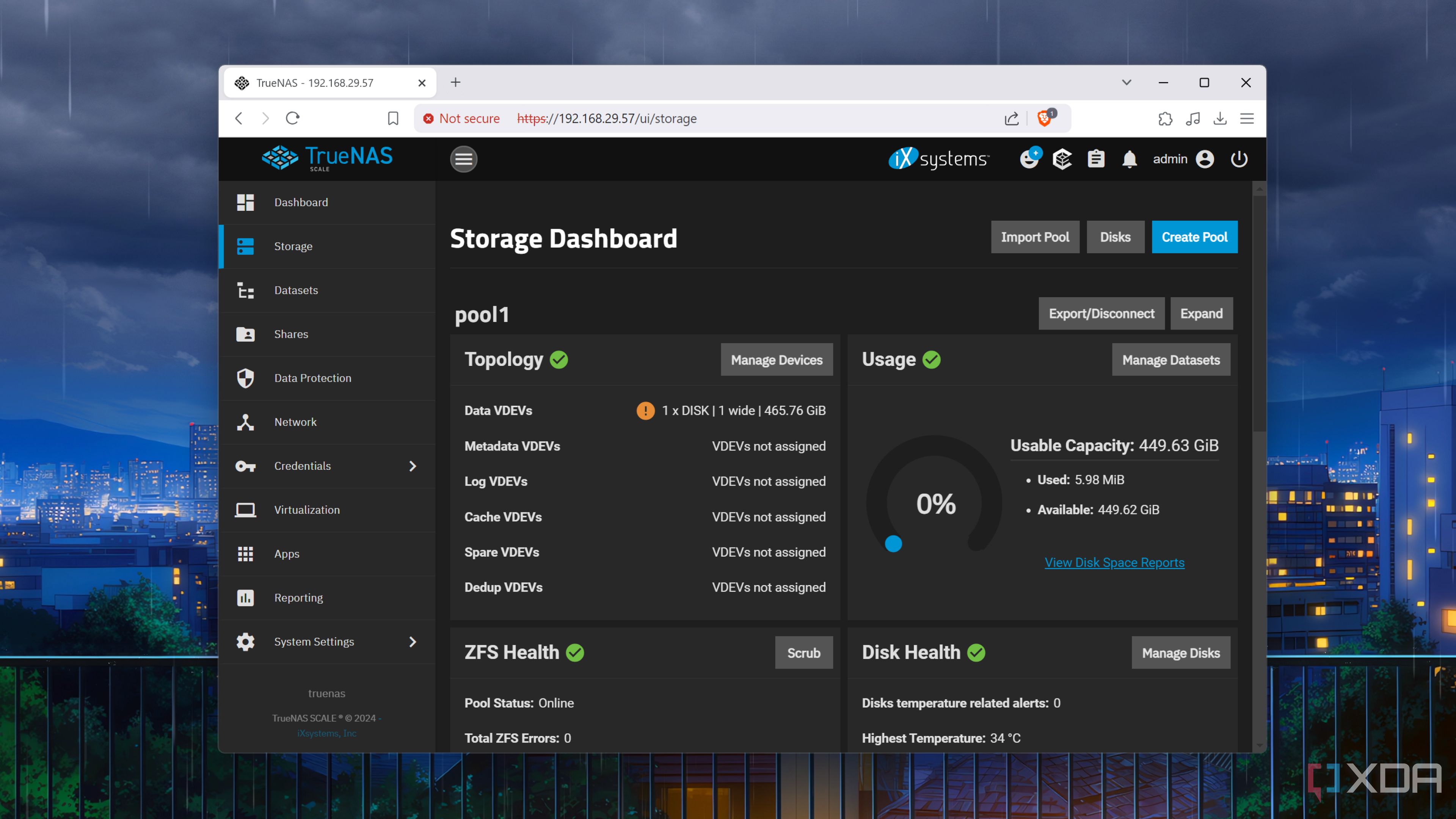 The Storage Dashboard in TrueNAS Scale