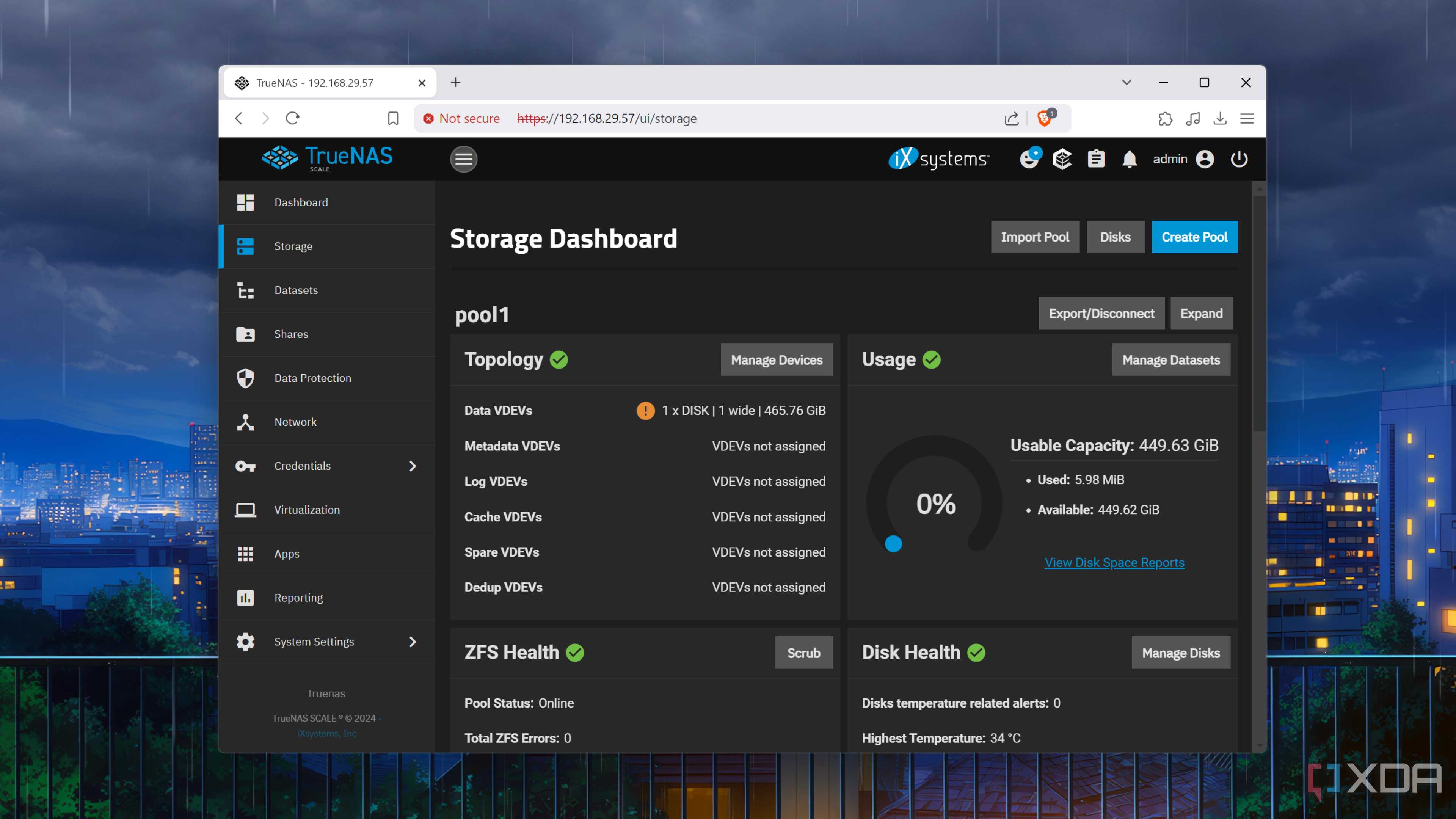 The Storage Dashboard in TrueNAS Scale