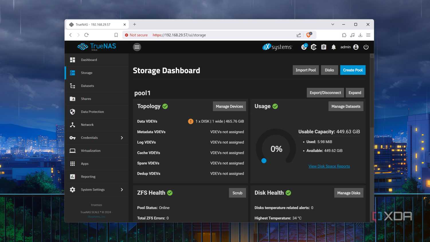The Storage Dashboard in TrueNAS Scale