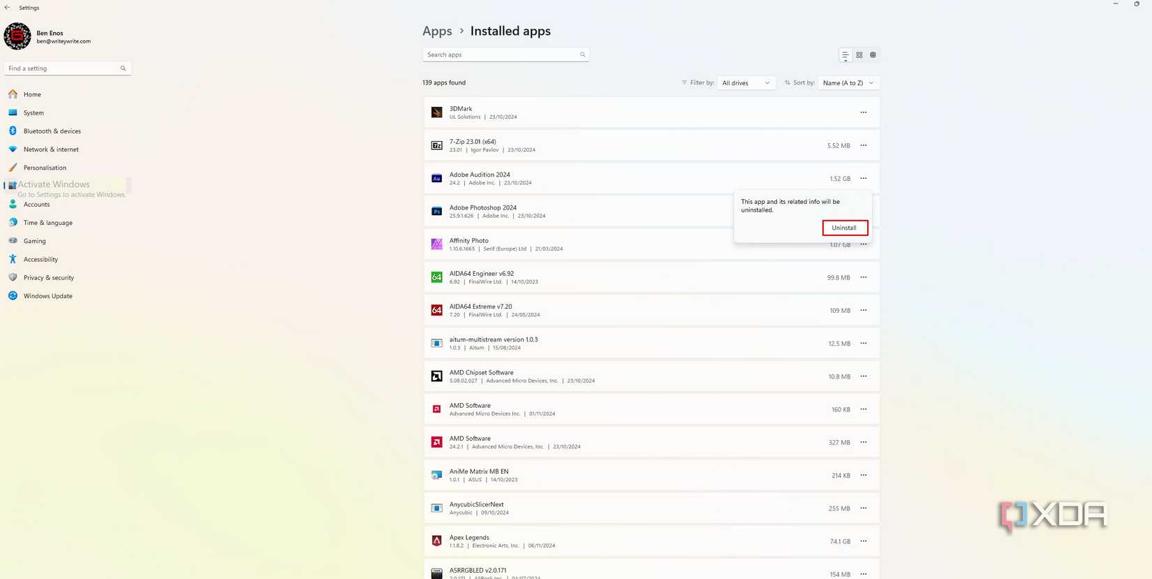 image showing the uninstalling apps in installed apps confirming uninstall