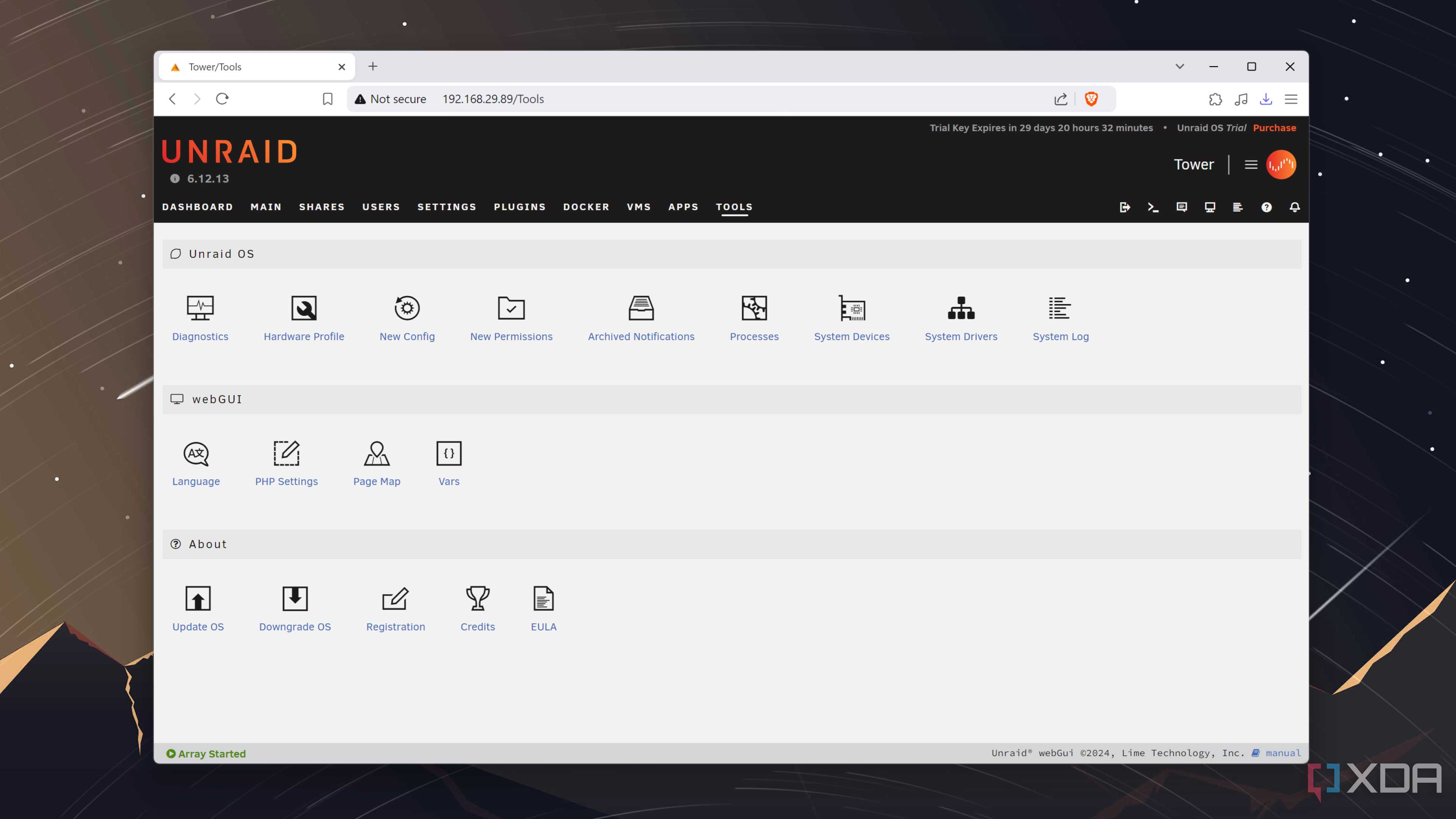 The Tools header in Unraid