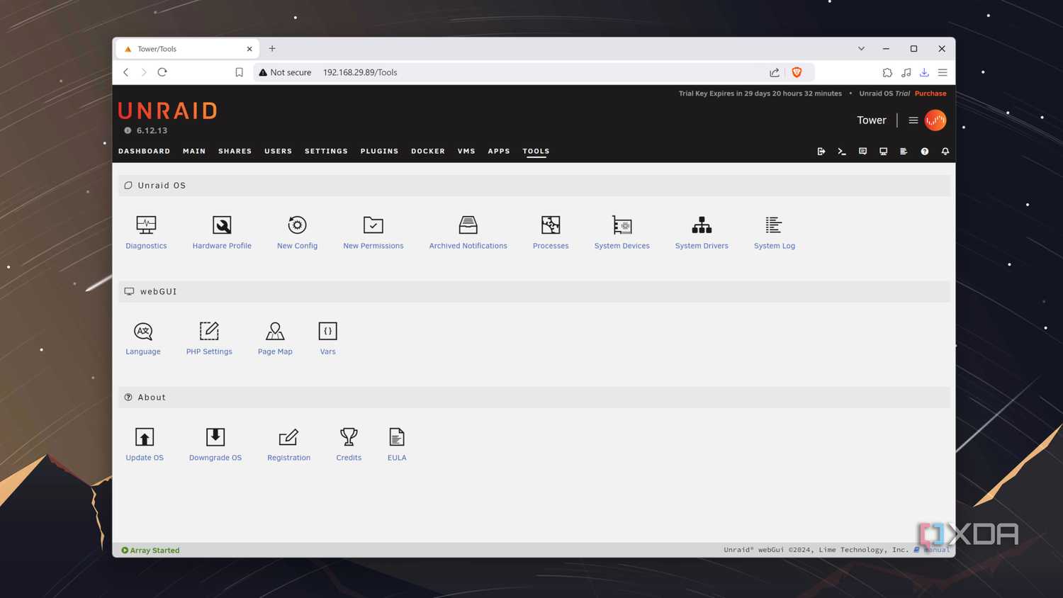 The Tools header in Unraid