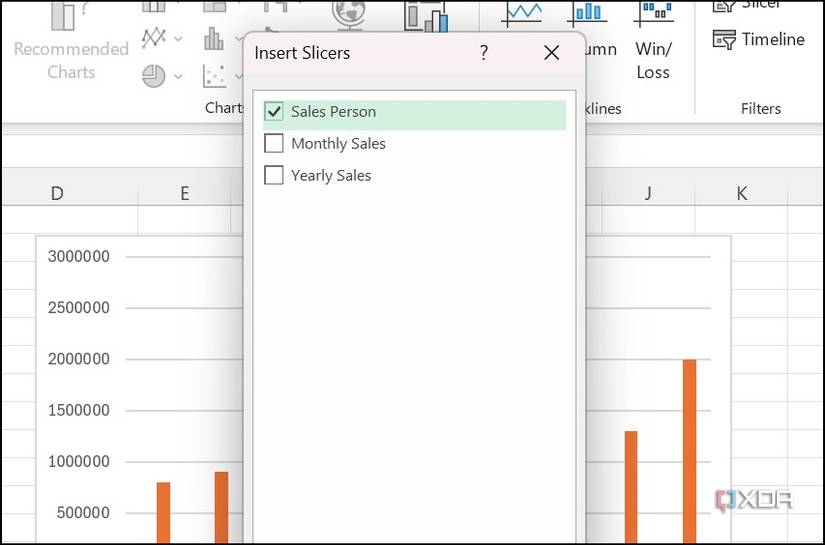 Select Slicers in Excel