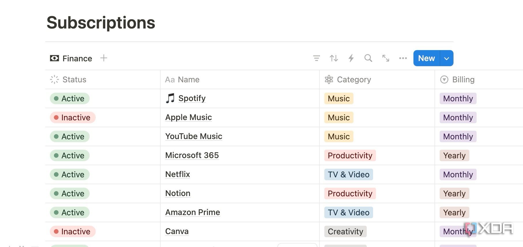 Subscription tracker in Notion