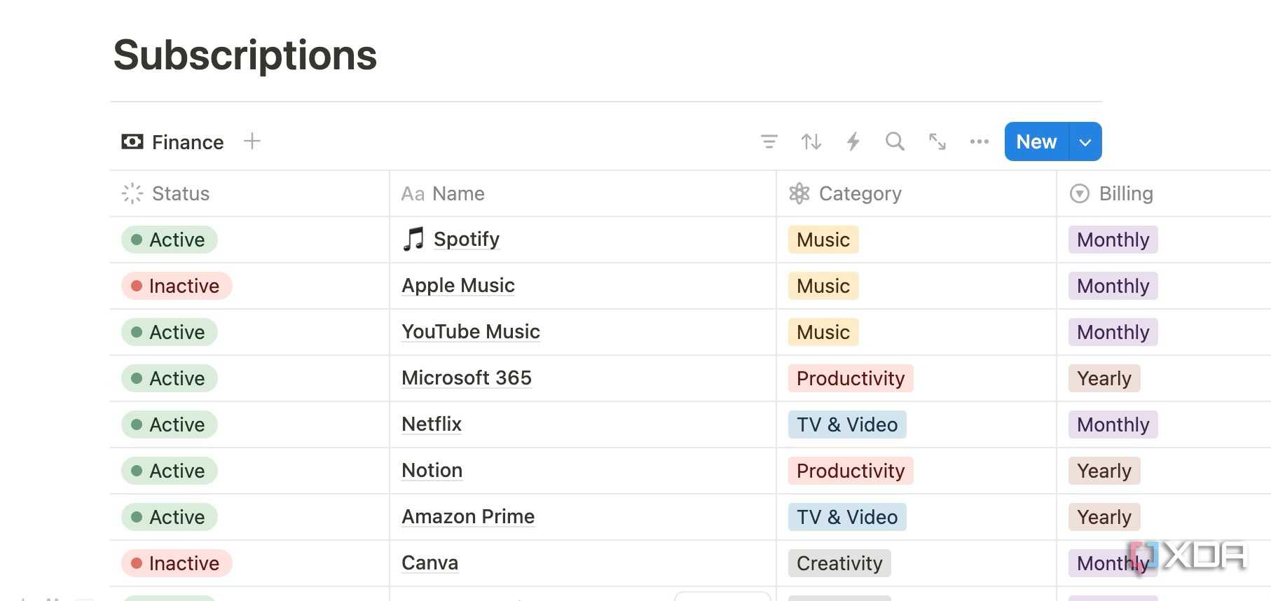 Subscription tracker in Notion