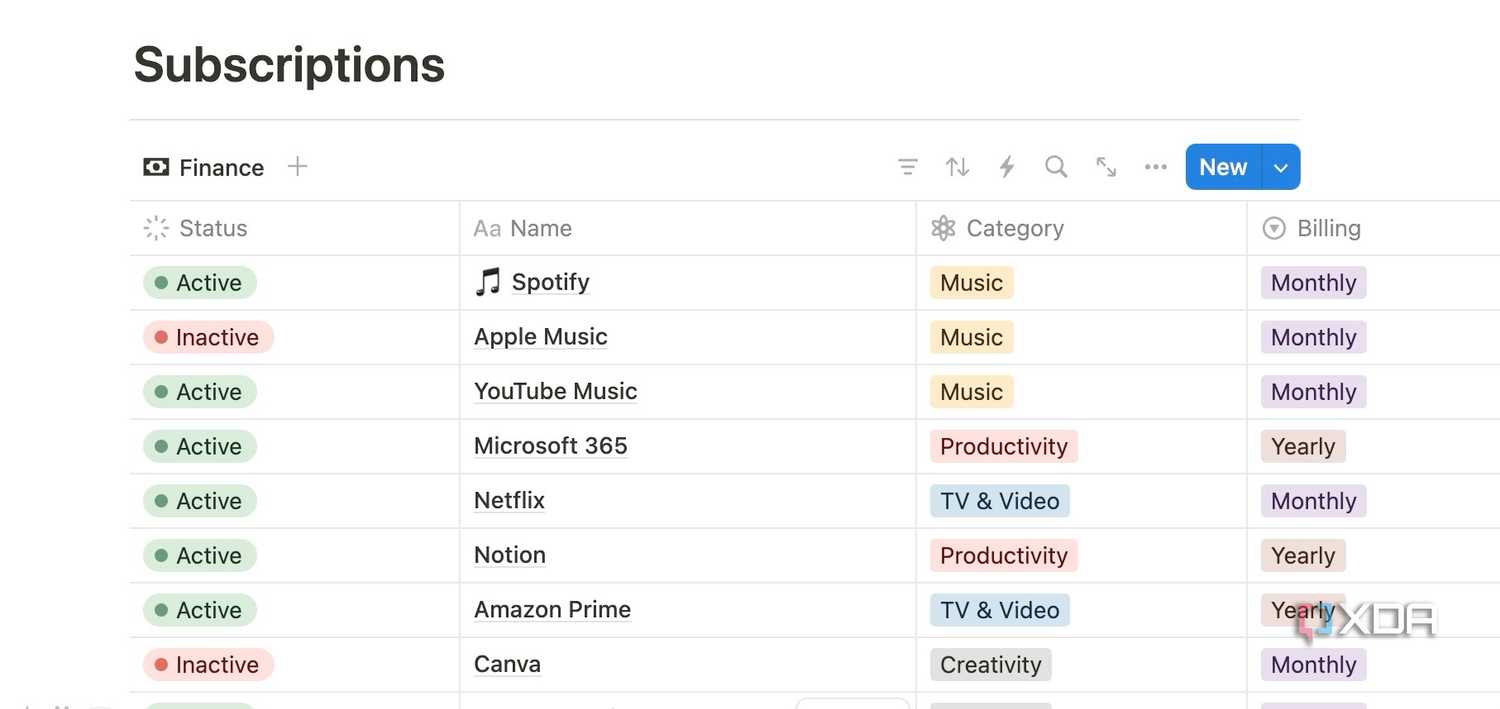 Subscription tracker in Notion