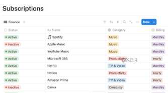 Subscription tracker in Notion