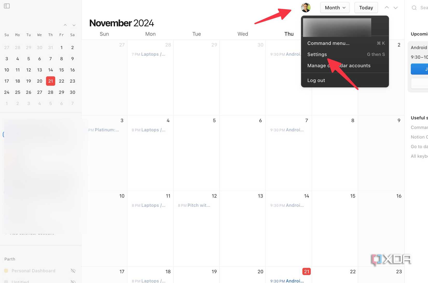 Notion calendar settings