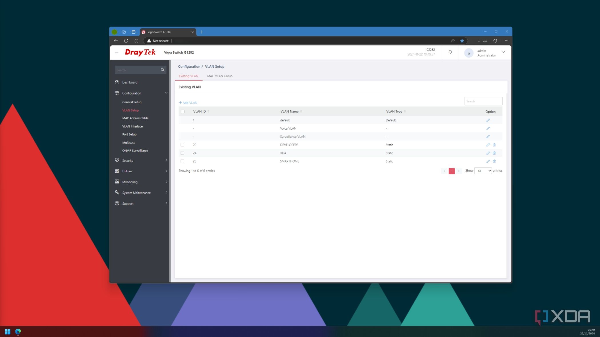vlan management switch