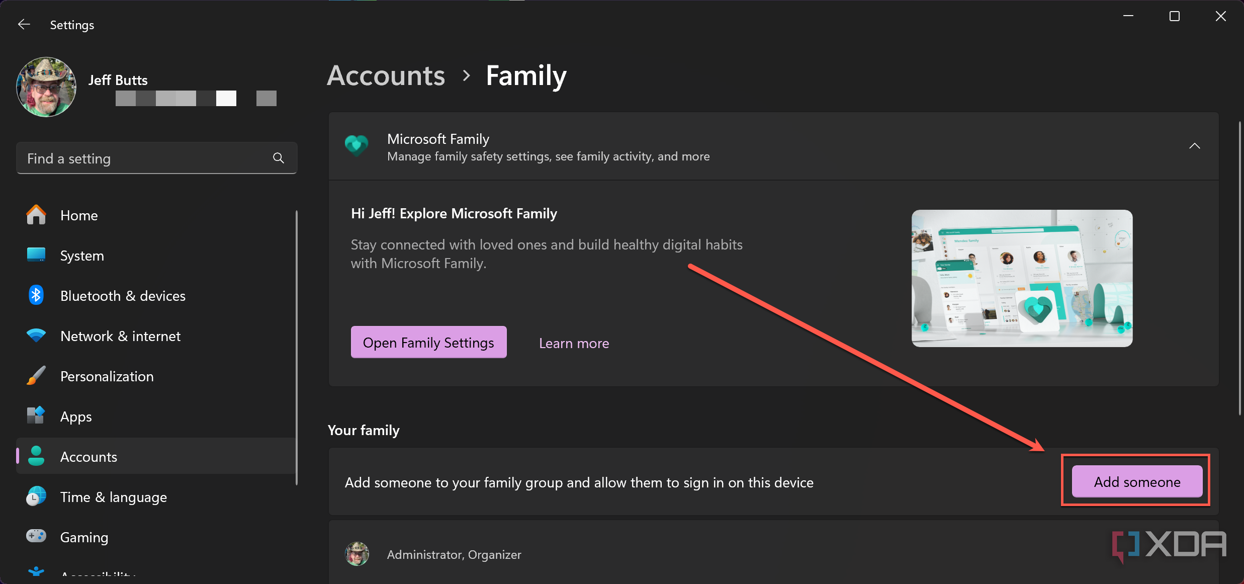 Adding a Windows account for a child