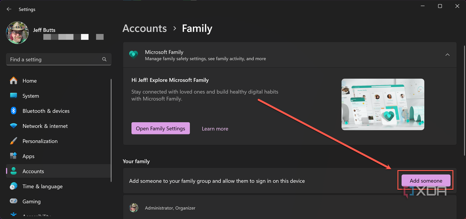 Adding a Windows account for a child