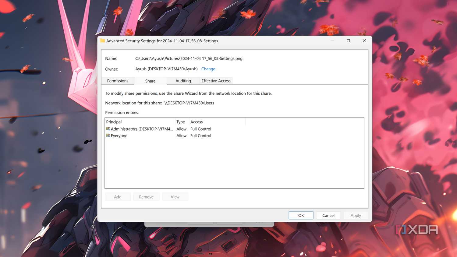 The Advanced Security Settings for Windows Permissions