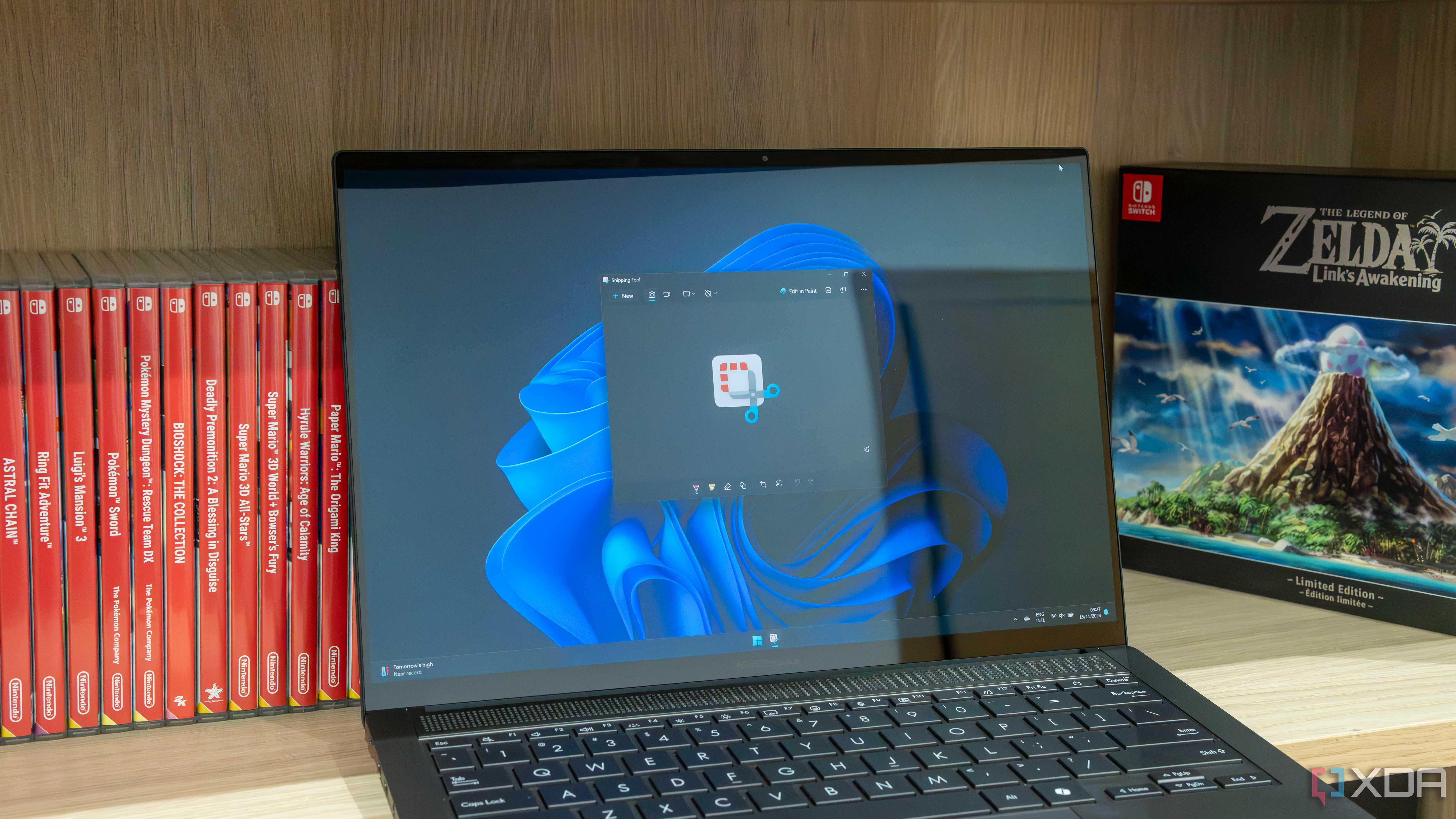 A Windows 11 laptop using the Snipping Tool app with the Snipping Tool logo open