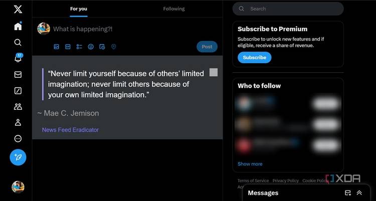 X feed showing motivational quote