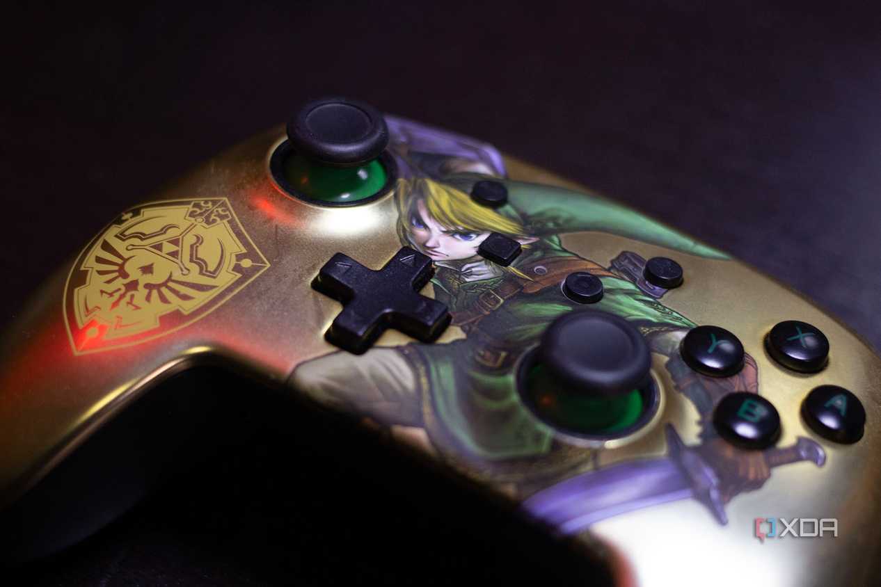 Close-up of a Nintendo Switch Zelda BoTW controller