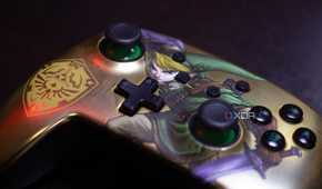 Close-up of a Nintendo Switch Zelda BoTW controller