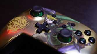 Close-up of a Nintendo Switch Zelda BoTW controller