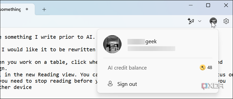 Clicking the account profile icon in Notepad to sign in