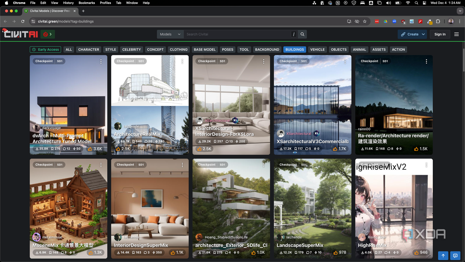 Civitai's page for AI building models