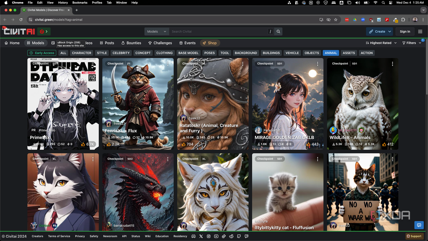 Civitai's page for AI animal models