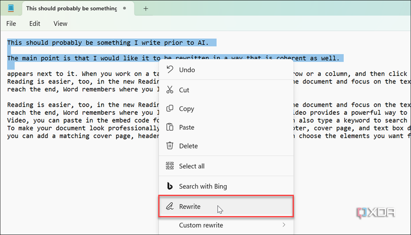 How to rewrite text with AI in Notepad in Windows 11