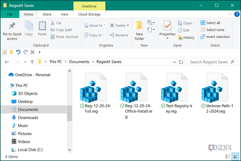 showing back up registry saves to directory in Windows
