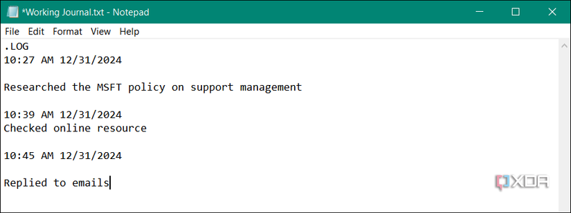 How to create time-stamped logs in Notepad on Windows