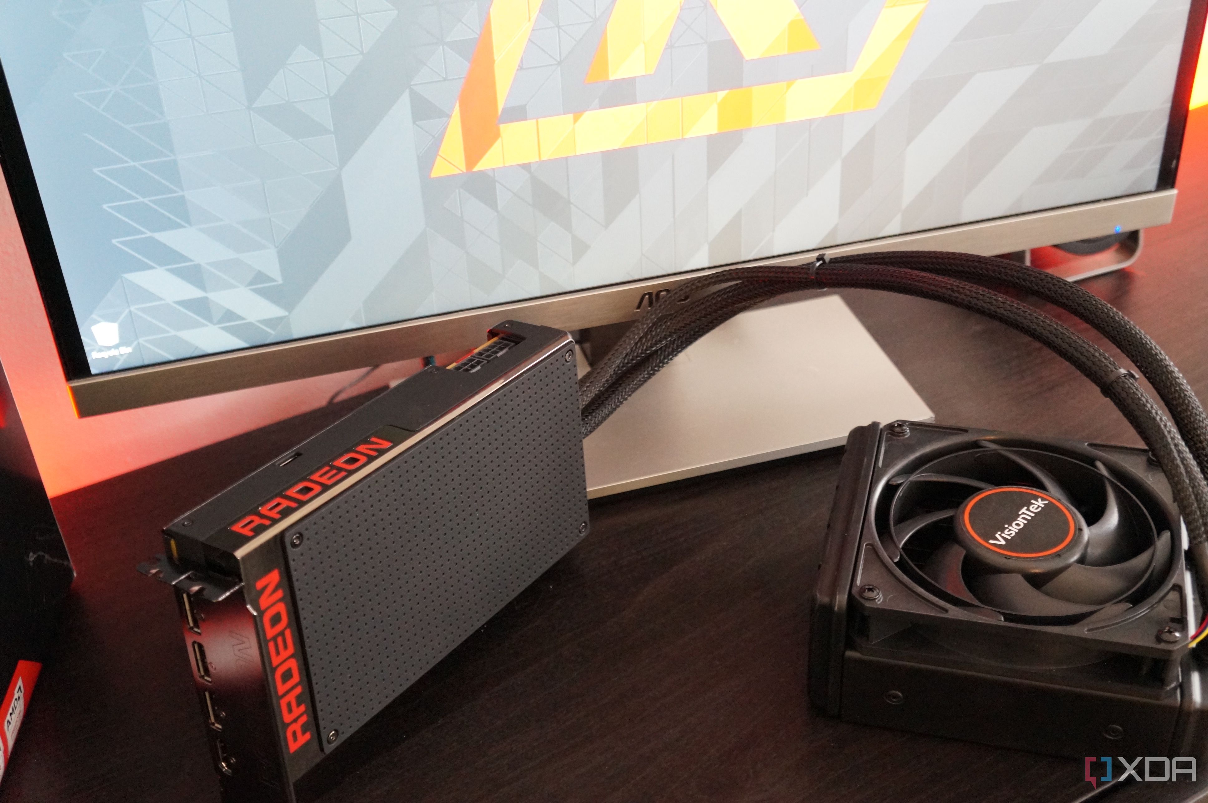 amd fury x in front of a monitor