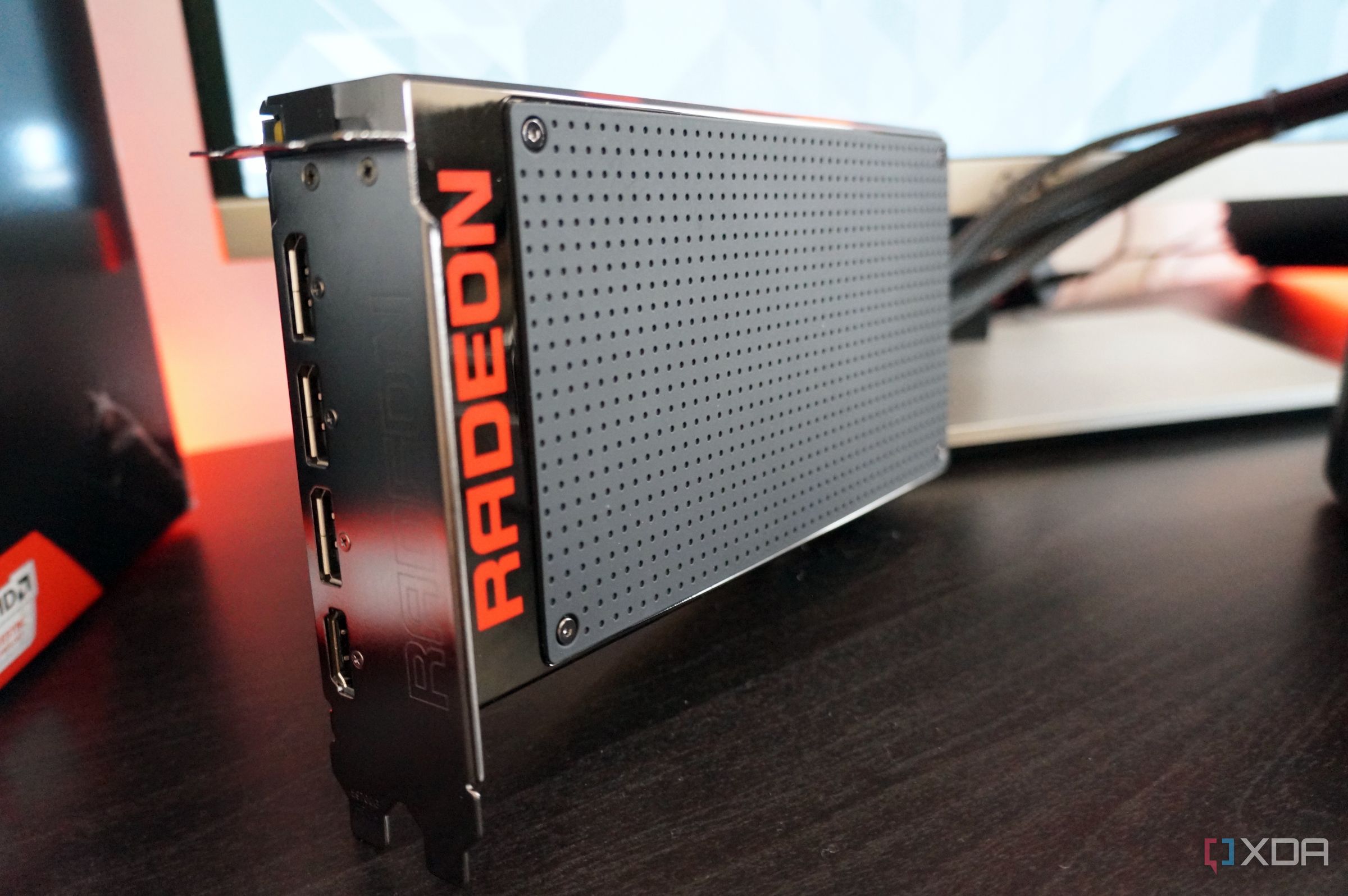 amd fury x standing up on a shelf