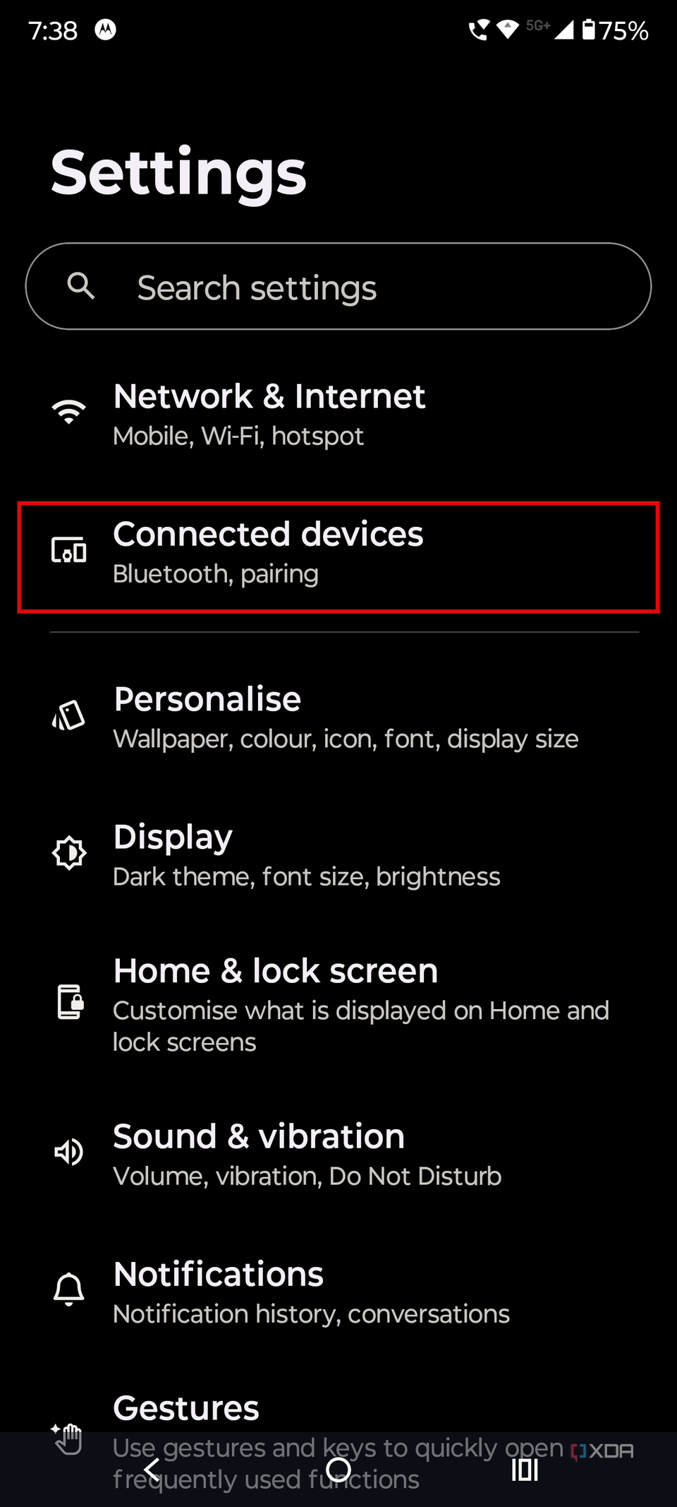Android Settings screen