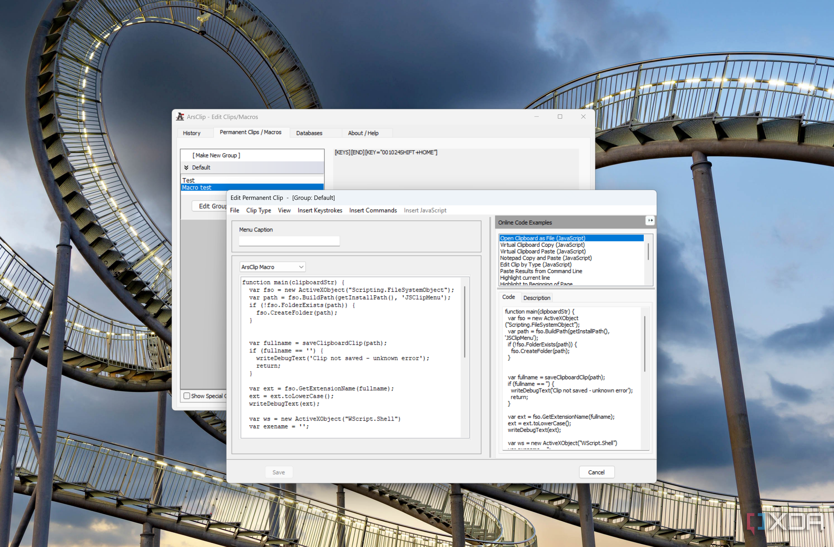 Screenshot of ArsClip macro/permanent clip settings