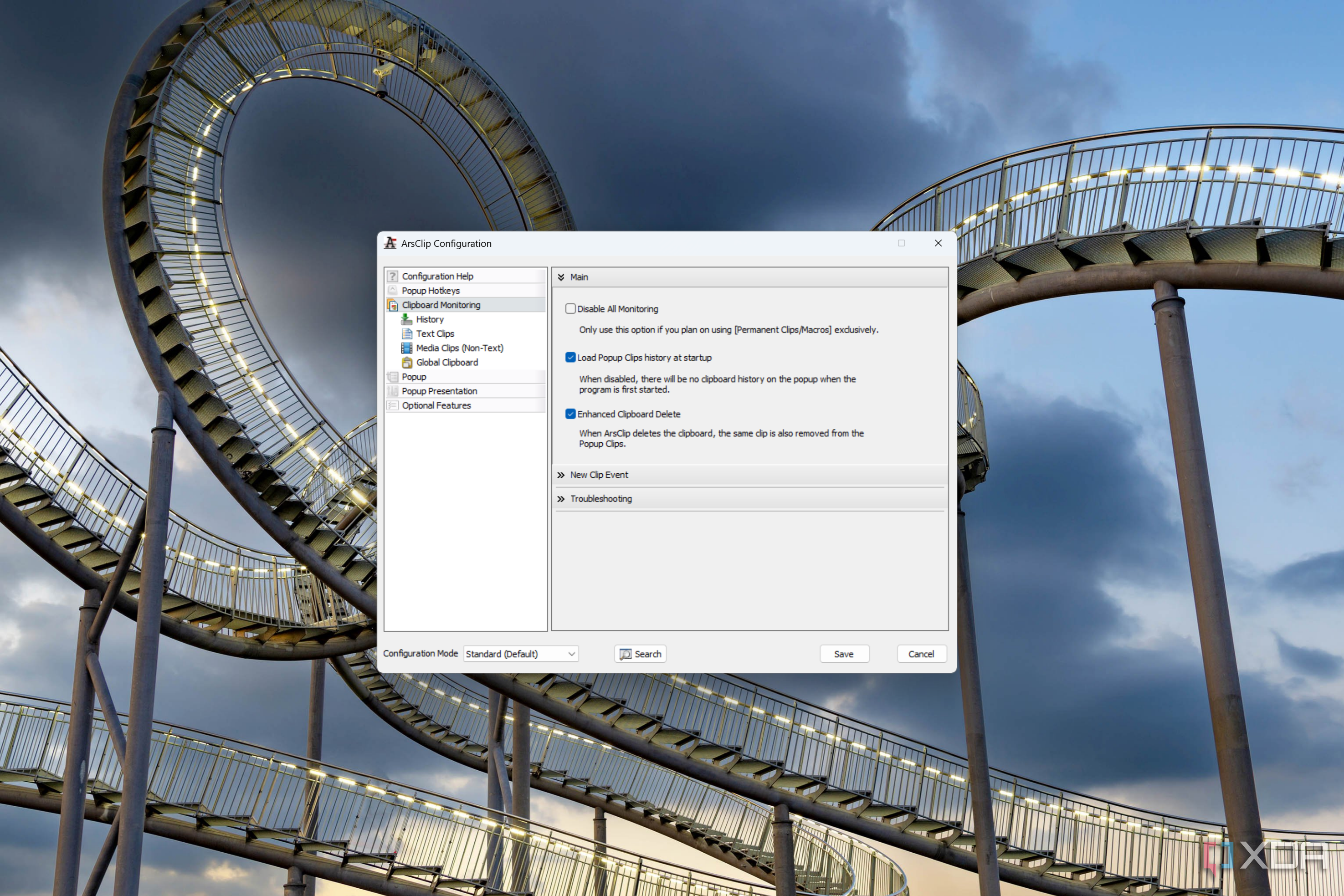 Screenshot of clipboard settings in ArsClip