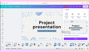 Canva menu to present live presentation