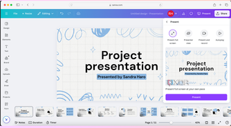 Canva menu to present live presentation