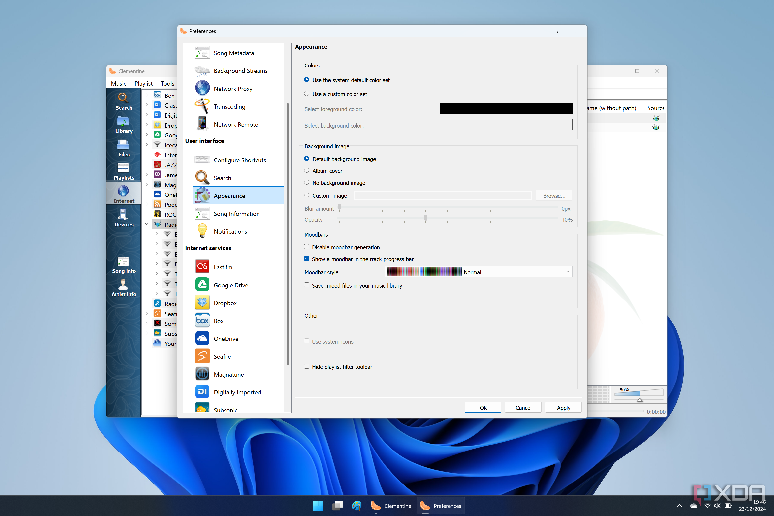 Screenshot of Clementine settings on Windows 11
