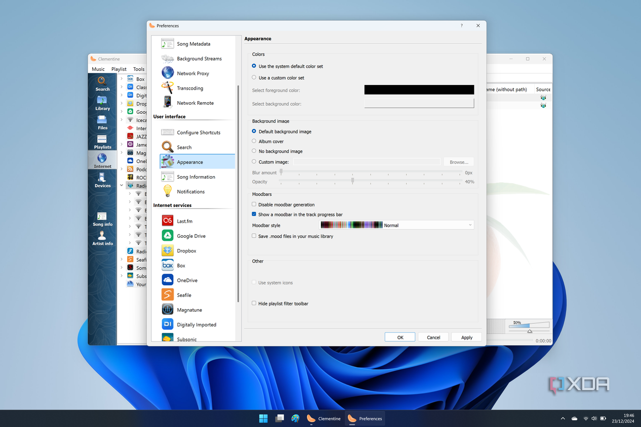 Screenshot of Clementine settings on Windows 11