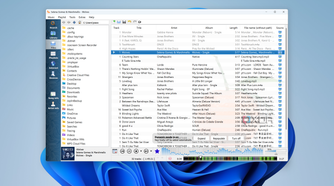 Screenshot of Clementine on Windows 11 with a large playlist loaded and a list of folders on the PC shown on the left side