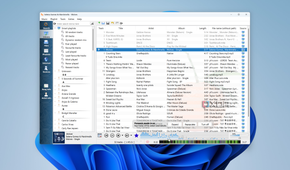 Screenshot of Clementine on Windows 11 with a large playlist loaded and a list of automatically created playlists on the left side