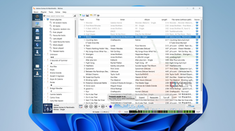 Screenshot of Clementine on Windows 11 with a large playlist loaded and a list of automatically created playlists on the left side