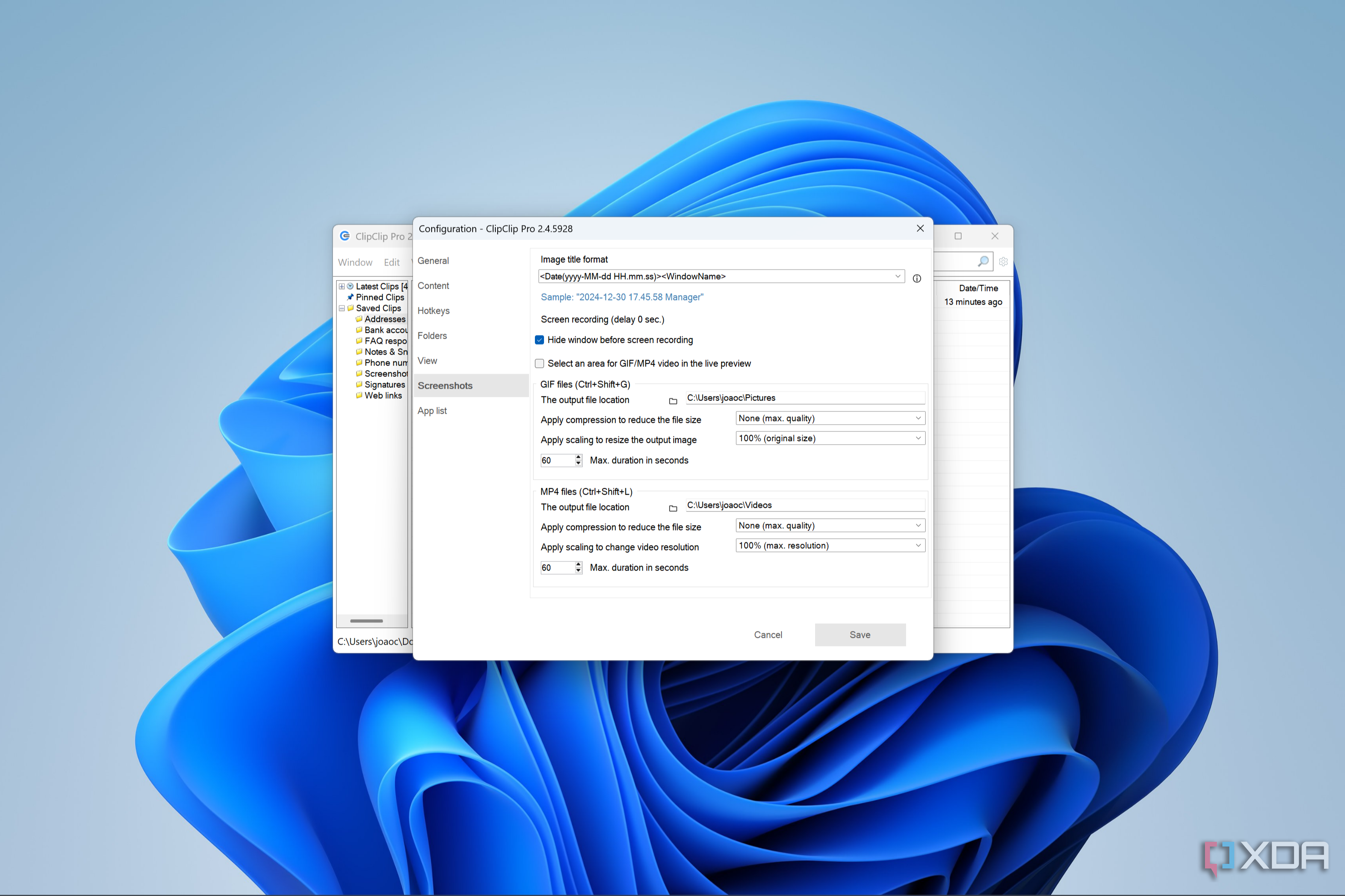Screenshot of ClipClip screenshot settings