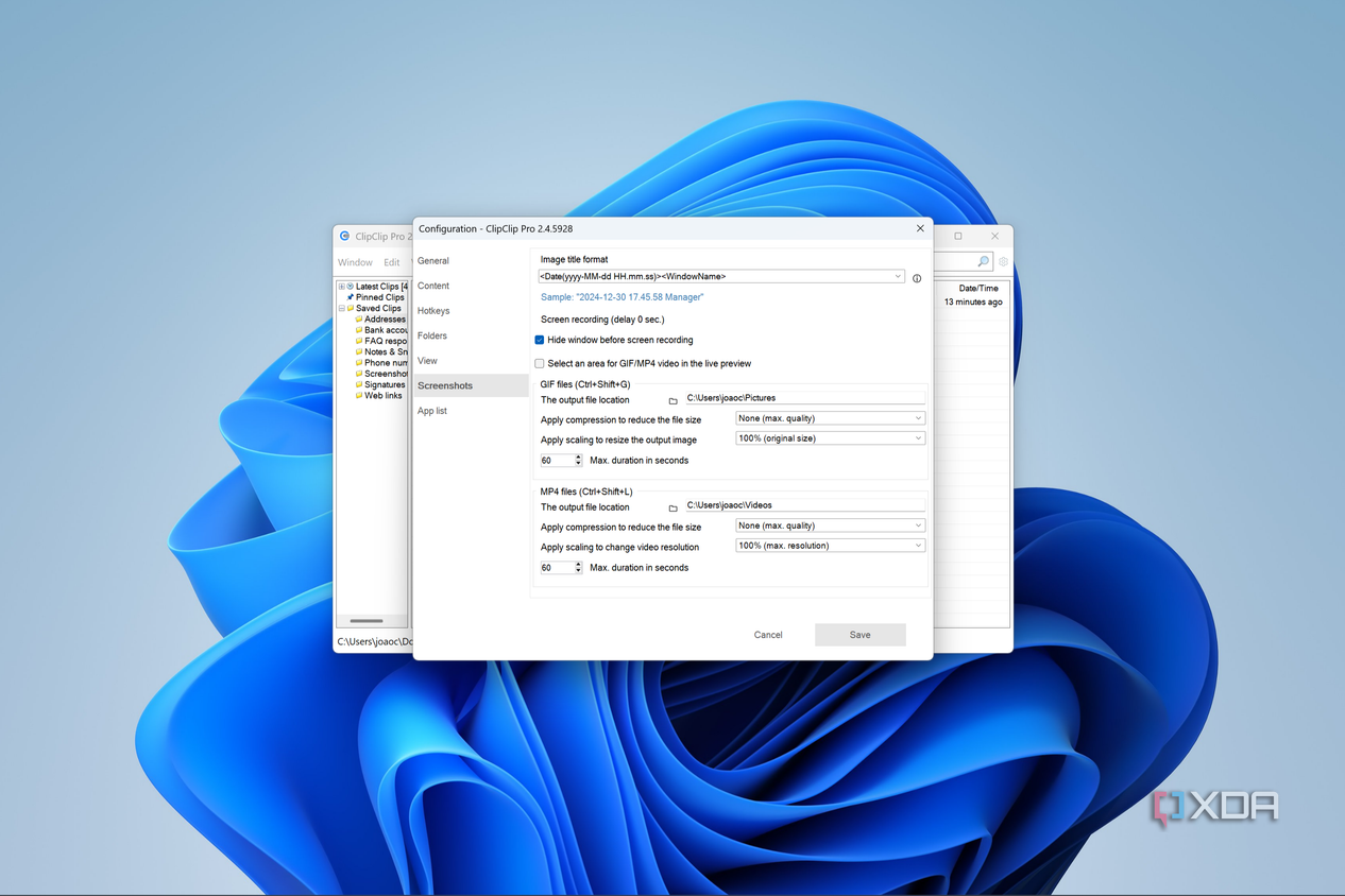 Screenshot of ClipClip screenshot settings