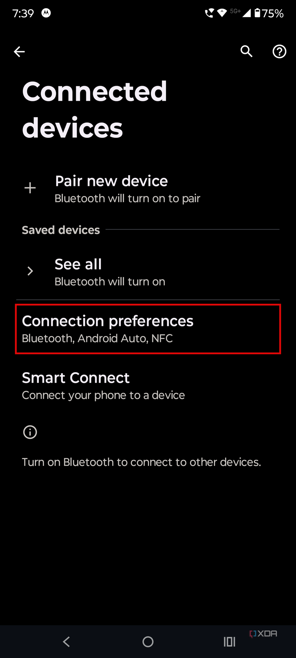 Connection preferences screen