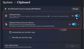 showing how to enable clipboard history and clipboard sync across devices in Windows 11