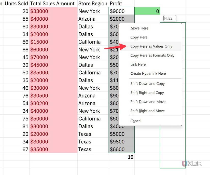 Copy values from one column to another