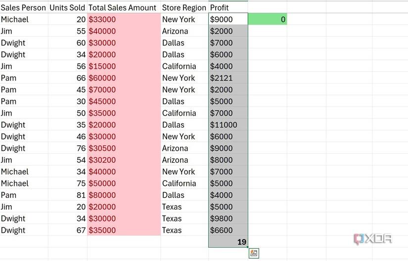 select all cells in column
