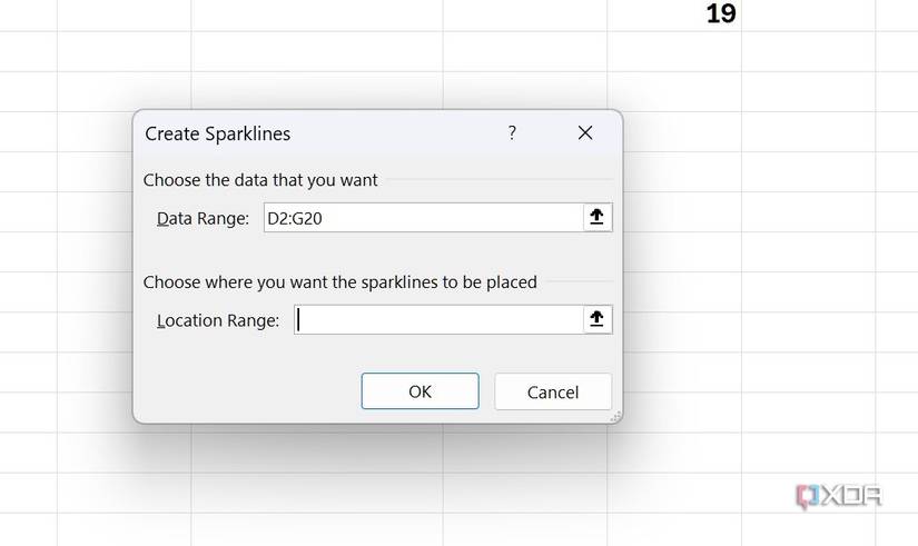 Select data range for line chart