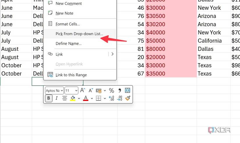 select values from drop down menu