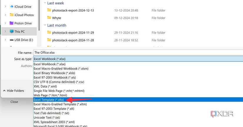 Save an Excel file as template