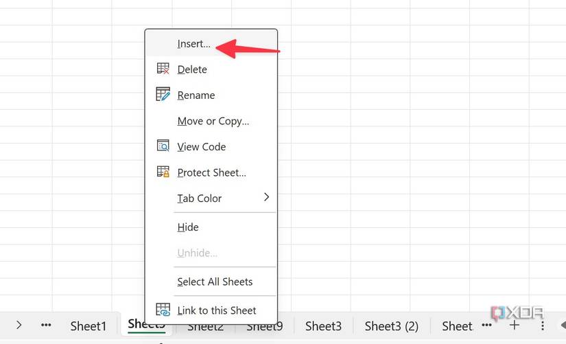 insert a template in Excel sheet